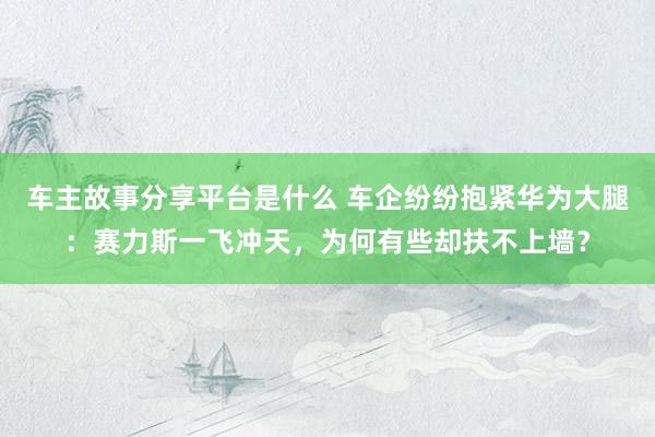 车主故事分享平台是什么 车企纷纷抱紧华为大腿：赛力斯一飞冲天，为何有些却扶不上墙？