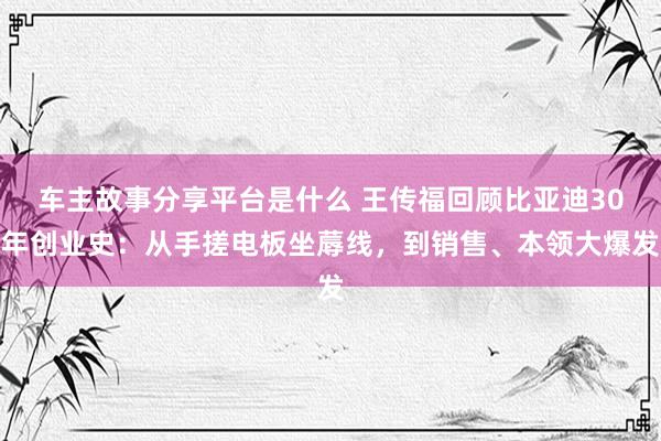 车主故事分享平台是什么 王传福回顾比亚迪30年创业史：从手搓电板坐蓐线，到销售、本领大爆发