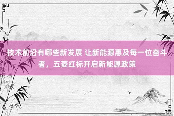 技术前沿有哪些新发展 让新能源惠及每一位奋斗者，五菱红标开启新能源政策